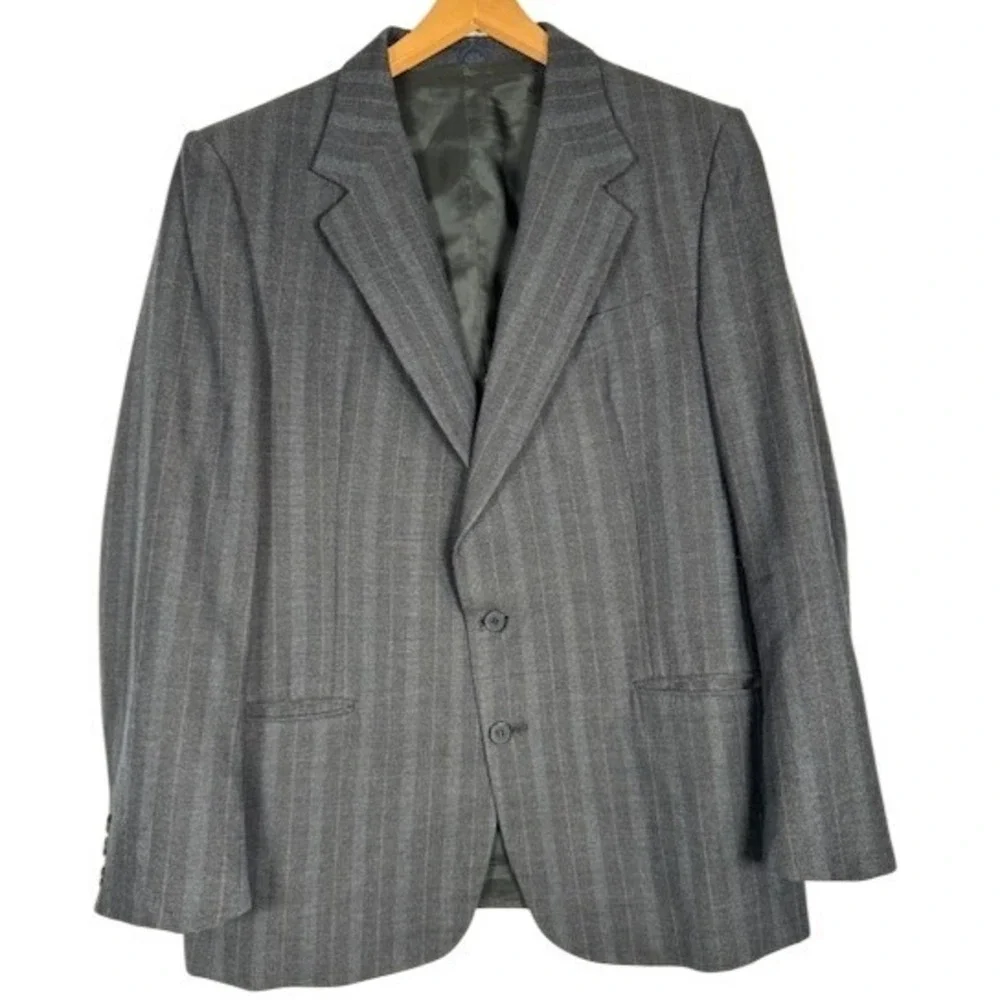 Henley by Par Tip Top Men's 100% Wool Gray Pinstripe Blazer‎ Suit Jacket